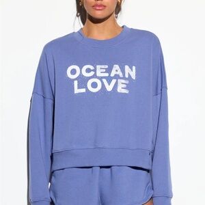 Spiritual Gangster Ocean Love Palisades Crew Indigo Oversized Boxy Sweatshirt M